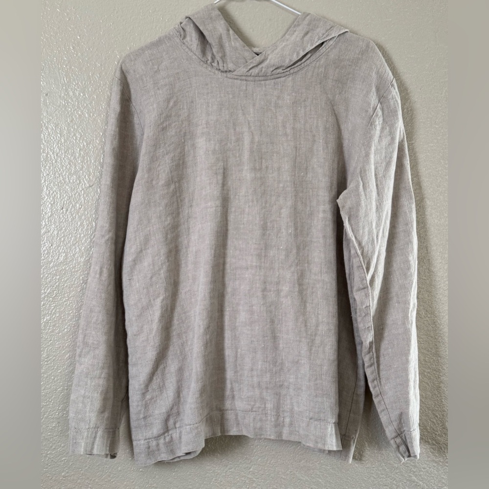 W Sz.M Linen Black Ficus Hoodie ALTHEA Beige Lagenlook Minimalist Beachy